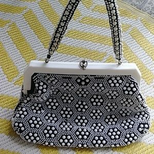 Vintage Navy and White Beaded Handbag